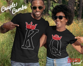 2 SHIRTS - King and Queen Matching Playing Cards Shirts | Matching Couple Shirts for Valentine's Day, Vegas Trip, or Just Because
