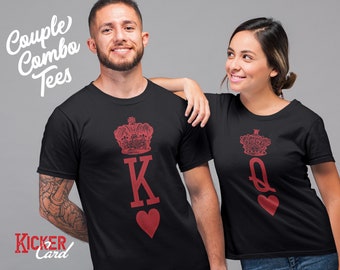 2 SHIRTS - King and Queen Matching Playing Cards Shirts | Matching Couple Shirts for Valentine's Day, Vegas Trip, or Just Because