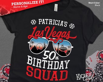 Personalized Name & Year Vegas Birthday Shirt - Las Vegas Birthday Squad - Las Vegas Skyline Sunglasses Vegas Trip Birthday Shirt