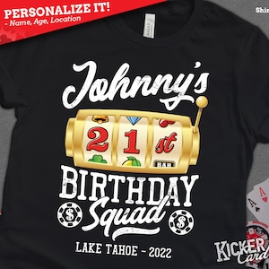 Personalized Name & Year Birthday Shirt - Casino Birthday Squad - Slot Machine Casino Trip Birthday Shirt