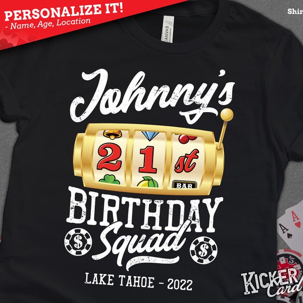 Personalized Name & Year Birthday Shirt - Casino Birthday Squad - Slot Machine Casino Trip Birthday Shirt