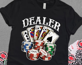 Poker Dealer Shirt, Poker Royal Flush Ace of Spades and Poker Chips, Poker Player Gift Idea, Poker Night Dealer, Casino Gambler Gift T-Shirt