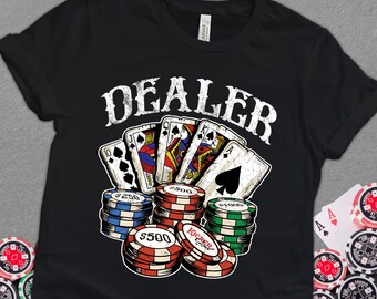 Poker Dealer Shirt, Poker Royal Flush Ace of Spades and Poker Chips, Poker Player Gift Idea, Poker Night Dealer, Casino Gambler Gift T-Shirt