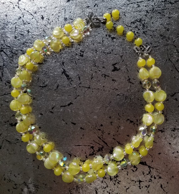 Mid-Century double strand yellow bead necklace