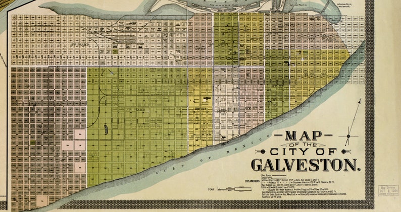 1904 Map of Galveston, Texas USA Dated 1904 - Archival Reproduction Print on Paper or Canvas ...