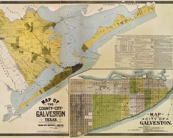 1904 Map of Galveston, Texas USA dated 1904 - Archival Reproduction Print on paper or canvas/fabric