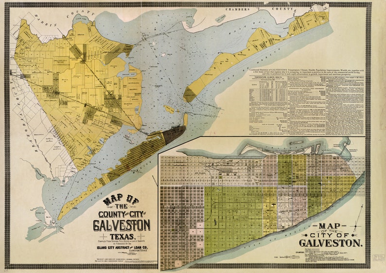 1904 Map of Galveston, Texas USA Dated 1904 - Archival Reproduction Print on Paper or Canvas ...