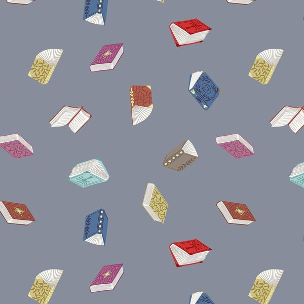 Book Fabric, Lewis and Irene, Bookworm, Grey A550.1
