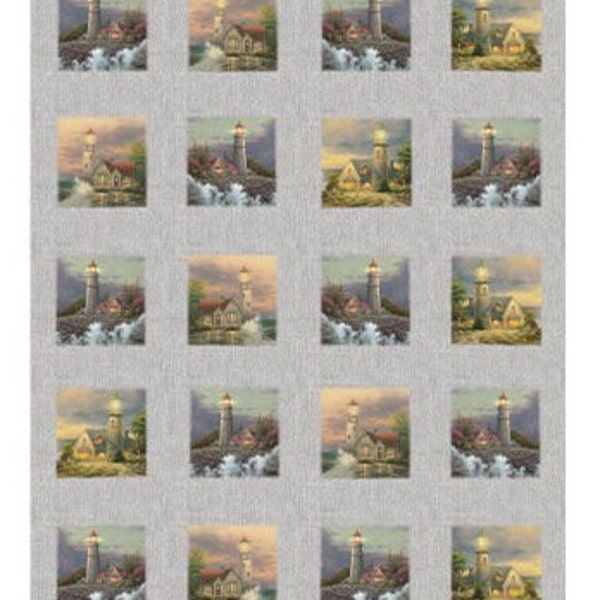 Thomas Kinkade Lighthouse Fabric, A Place At The Coast, 24" Panel, 16049B-13