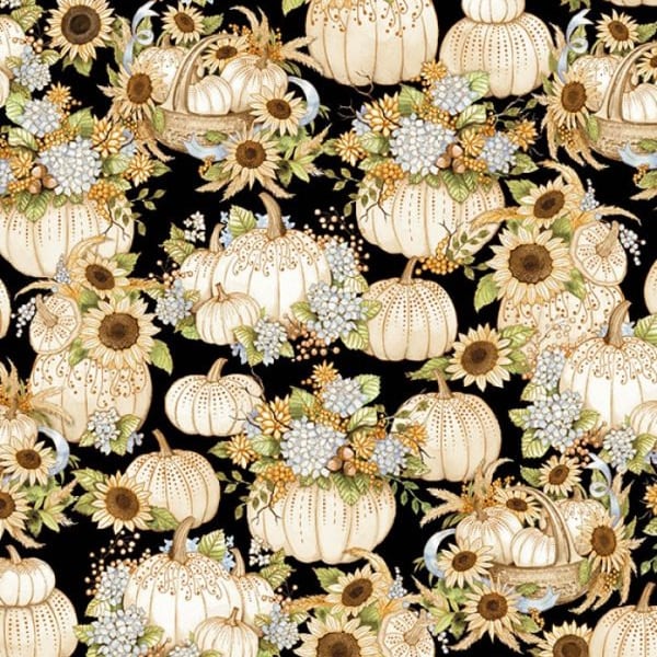 Autumn Elegance White Pumpkin 100% Cotton Fabric By Kitten Studio/Henry Glass Style # HEG730M-99
