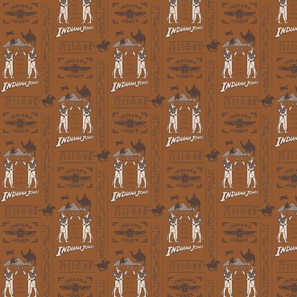 Indiana Jones Hieroglyphics 100% Cotton Fabric By Camelot Fabrics Style# CAM74740103-02 in Brown