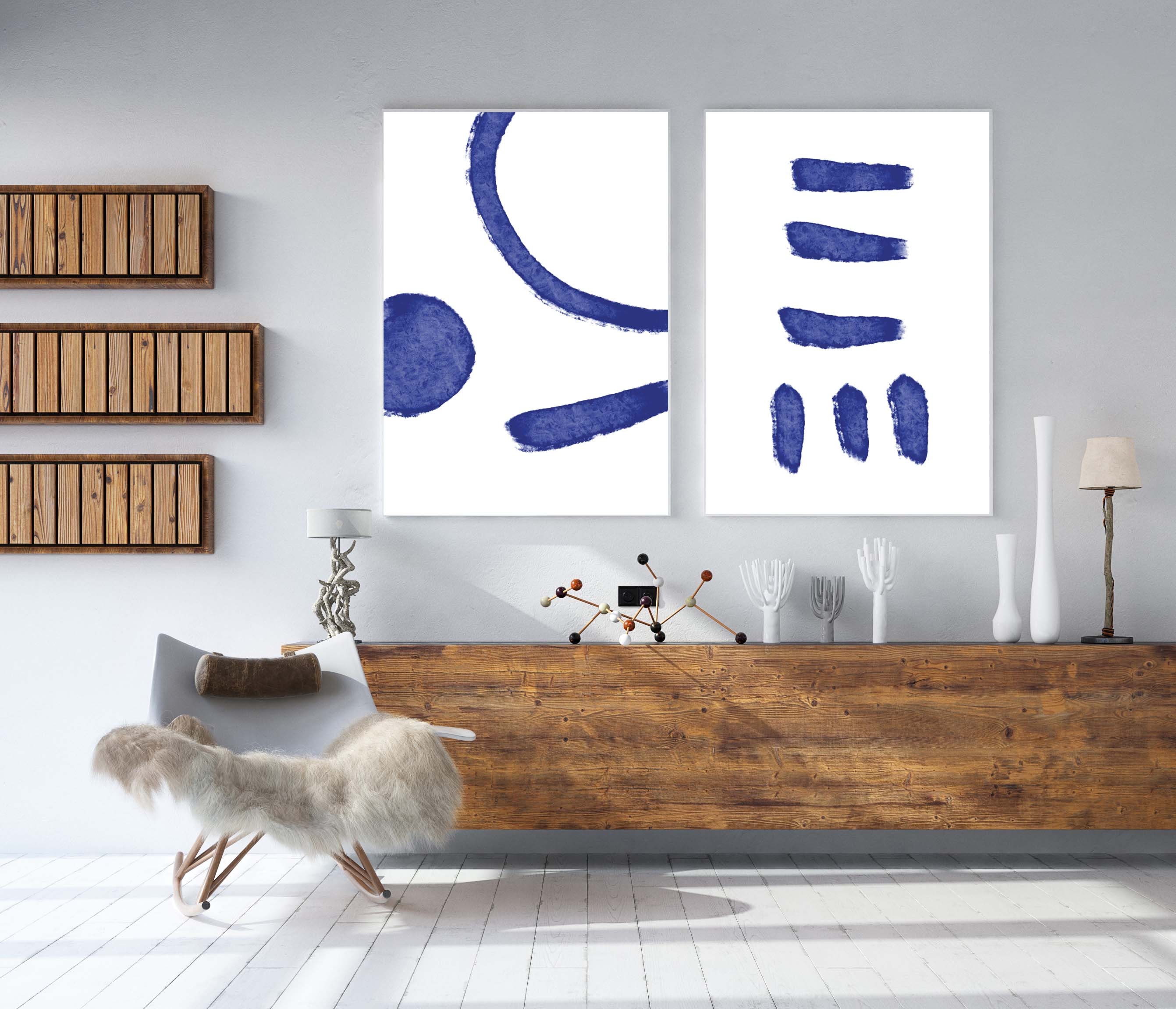 Set of 2 Blue Abstract Wall Art Abstract illustration | Etsy