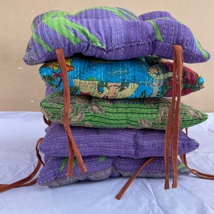 Assorted lot 5 Indian Handmade Vintage kantha Chair Cushions With Ties, Soft Chair Pads, Floral Cushion, CUSTOMIZED kantha chair Pad image 2