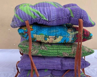 Assorted Indian Handmade Vintage kantha Chair Cushions With Ties, Soft Chair Pads, Indoor Floor Cushion, CUSTOMIZED kantha chair Pad