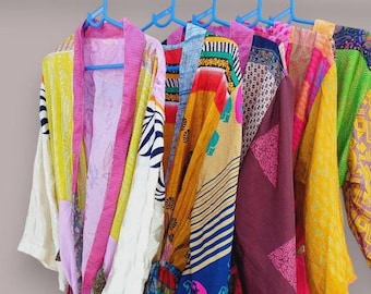 Vintage Sari Silk Kimono Robe – Bohemian Floral Festival Wear Jacket