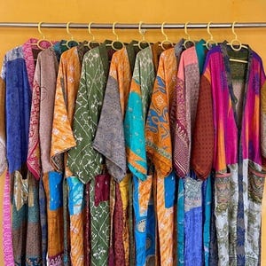 Sustainable Vintage Silk Saree Boho Style kimonos maternity bath bridesmaids wedding shower dress robe