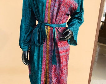 sewing robe,Robes Pyjamas,Bridesmaid Dresses and Bridal Gowns Vintage sari art Handmade Robe mint green robe dress Breathable