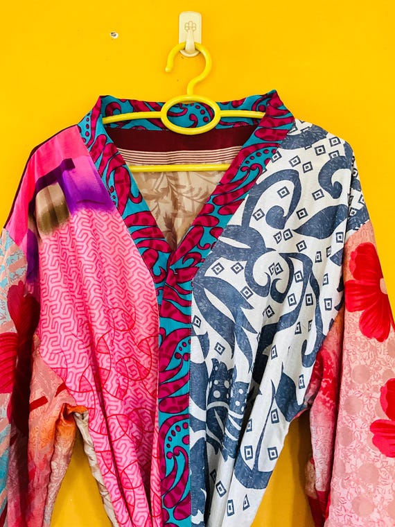 Patchwork Silk Sari Kimono Robe – Lightweight Art… - image 1