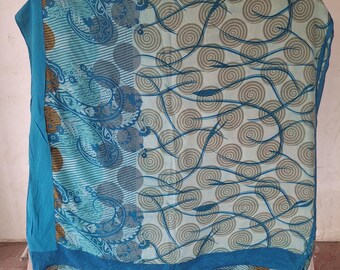 Vintage Embroidered Silk Sari: Recycled Boho Fabric, 5 Yard blue saree for Christmas