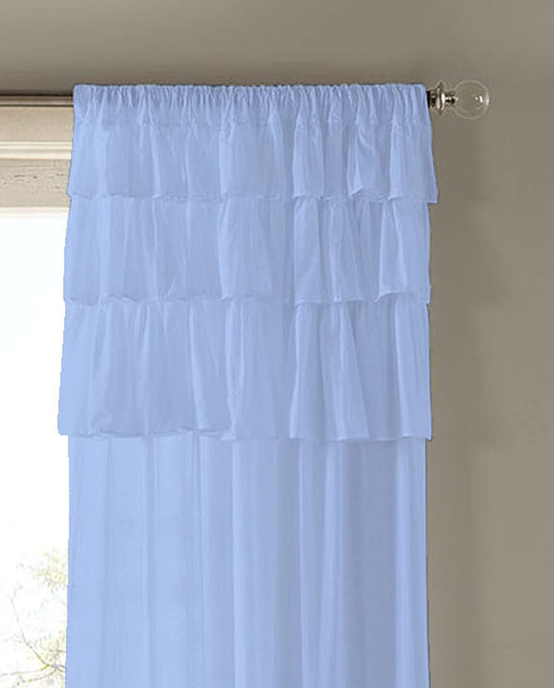 Ice blue Linen Curtains with Long ruffles set of 2 Shabby Etsy