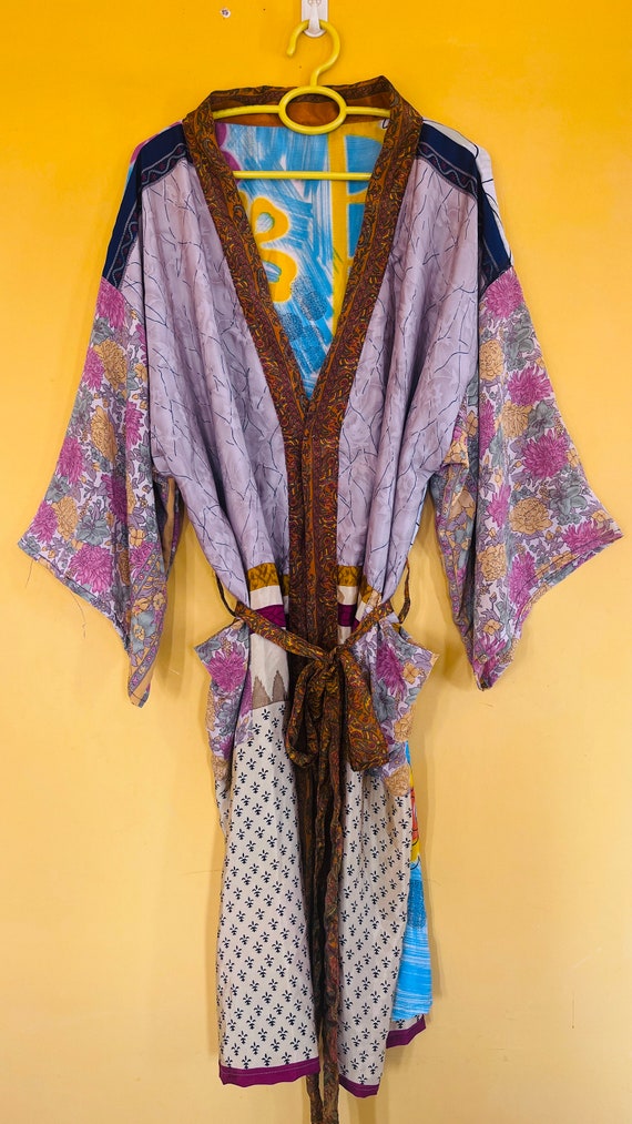 Vintage Silky Sari Boho Luxury Kimono Regal House… - image 3