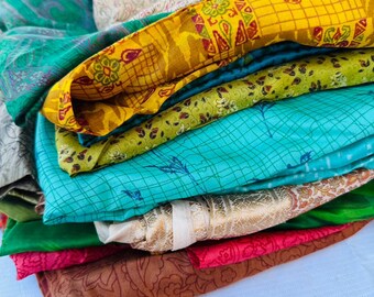 Vintage Silk Sari Fabric Bundle: Recycled Indian Saree, Craft Supplies upcycled fabric patchwork quilting