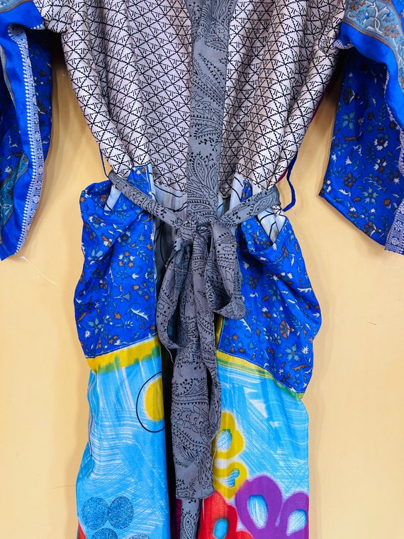 Boho Silk Saree Kimono Robe, Recycled Silk Sari K… - image 6