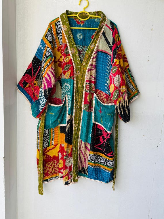 Indian handmade quilted jacket patchwork quilt co… - image 2