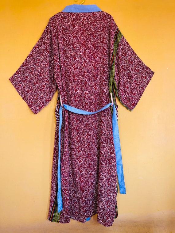 Long silk Red Maroon Kaftan silk robe kimono Gift… - image 5