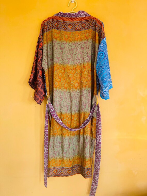 Patchwork Short Robe: Upcycled Silk Saree Kimono,… - image 3