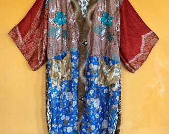 5 pcs Vintage Silk Kimono Robes, Upcycled Sari Dressing Gowns, Bohemian Wholesale Lot