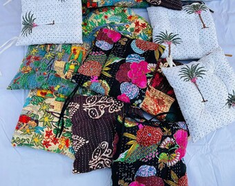 Handmade kantha Assorted Chair Cushions With Ties, Dining Kitchen Comfy Chair Pads, Indoor Floor Cushion, CUSTOMIZED kantha chair pad,gift