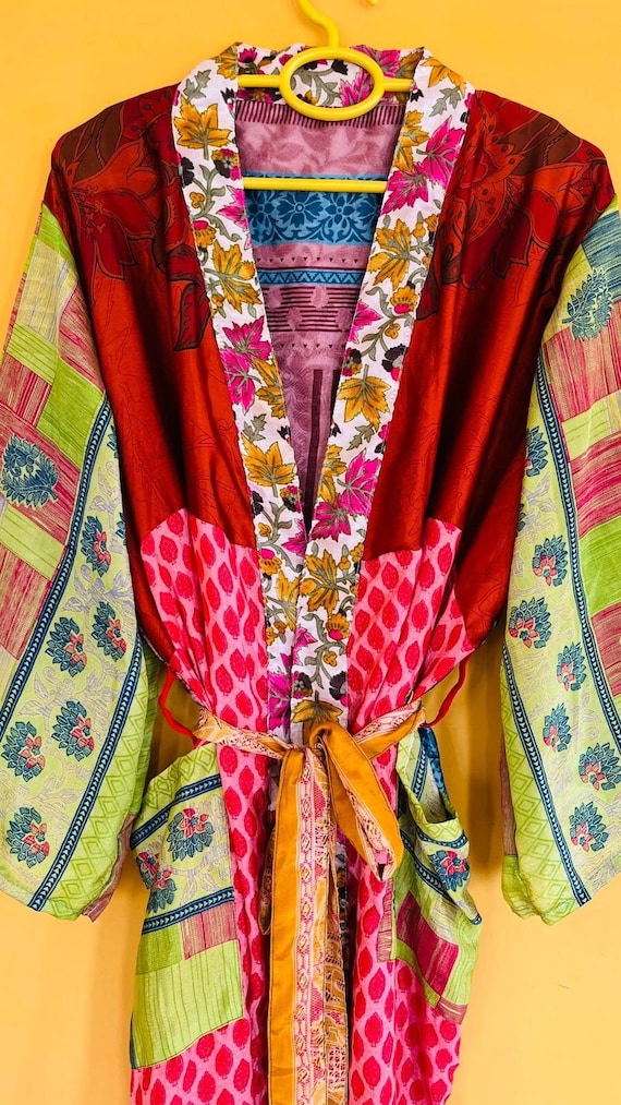 ASSORTED Hippie Bohemian Patchwork Silk Kimono, R… - image 1