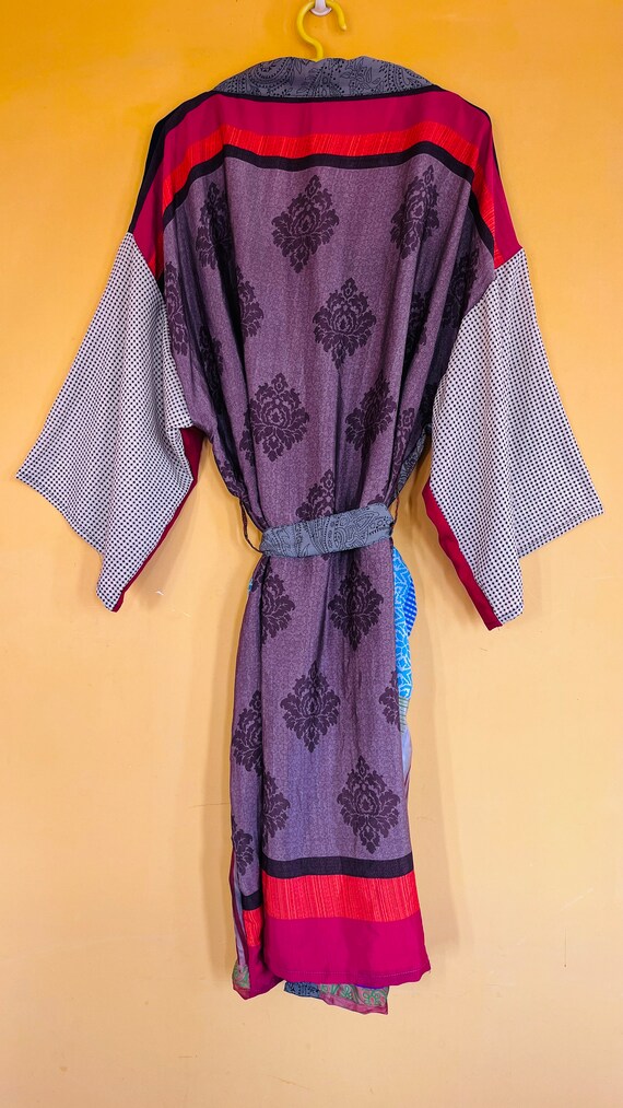 Patchwork Short Silk Saree Kimono Robe Boho Kimon… - image 3