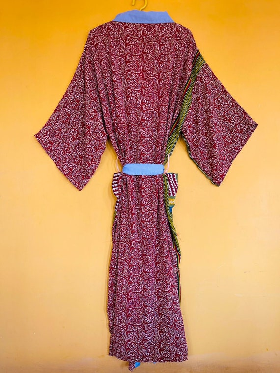 Long silk Red Maroon Kaftan silk robe kimono Gift… - image 2