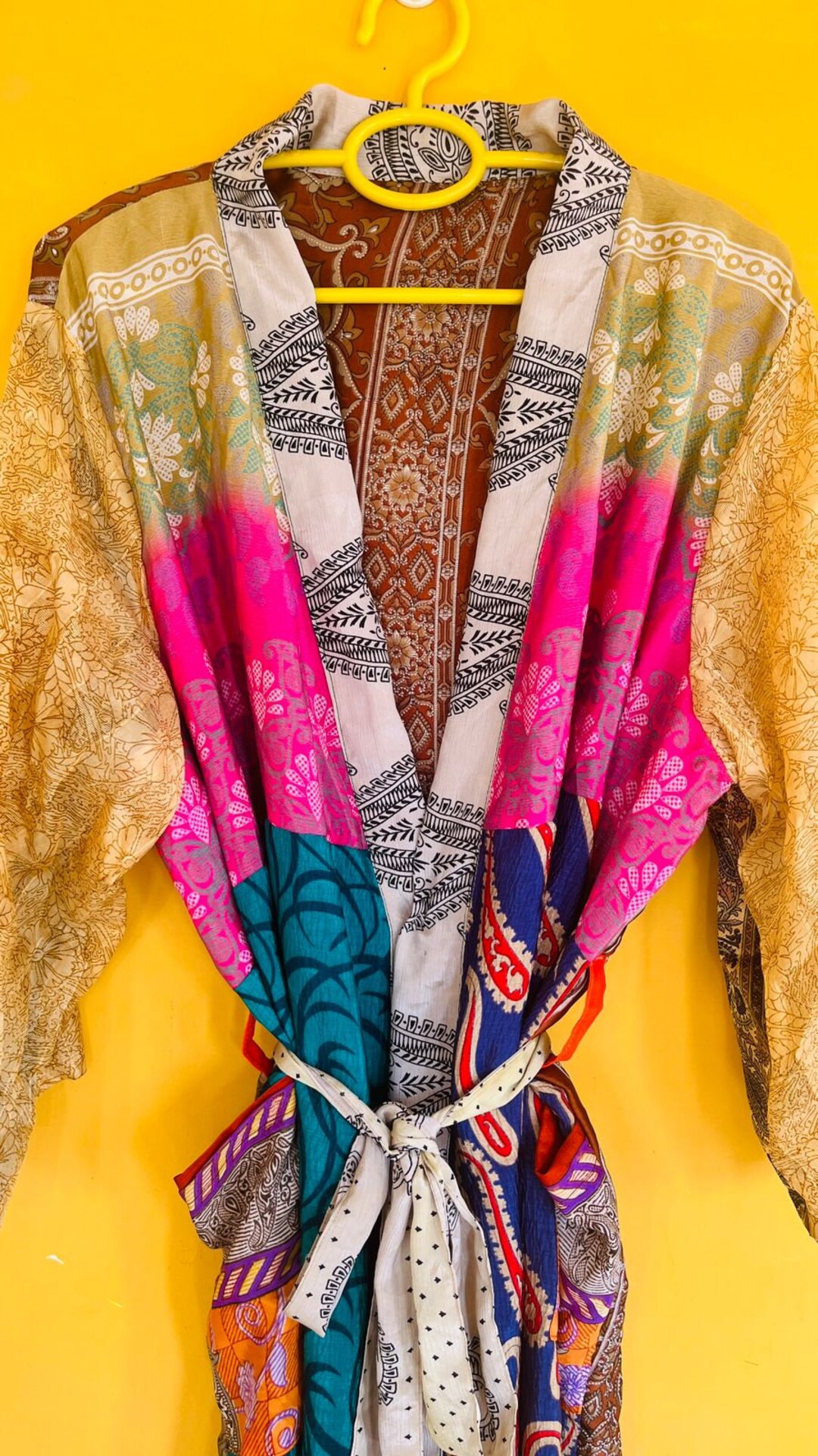 Indian Assorted Handmade Vintage Sari Kimono, Blue Kimono ,patchwork