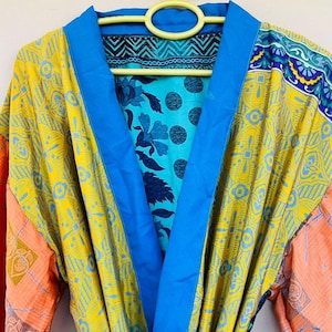 Floral silk Kimono Robe: Recycled Indian Saree Fabric
