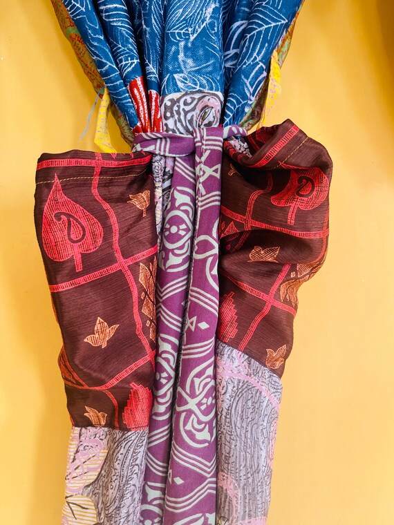 Patchwork Short Robe: Upcycled Silk Saree Kimono,… - image 5