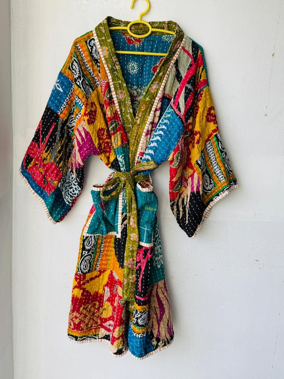 Indian handmade quilted jacket patchwork quilt co… - image 3