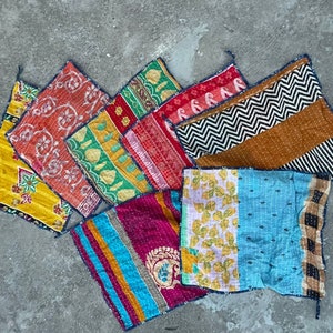 5 Vintage Kantha Kitchen Towels: Recycled Cotton Patchwork Hand Towels