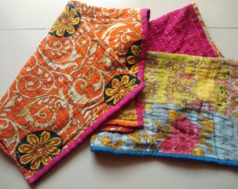 Conjunto de toalhas de cozinha vintage Kantha: panos de prato de algodão patchwork feitos à mão, 5 peças