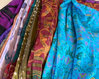 Assorted Vintage Recycled Silk Saree Dressmaking Ethnic Craft Indian Sari Kimono Bath Robe Recycled fabric Traditional Textile Used silk