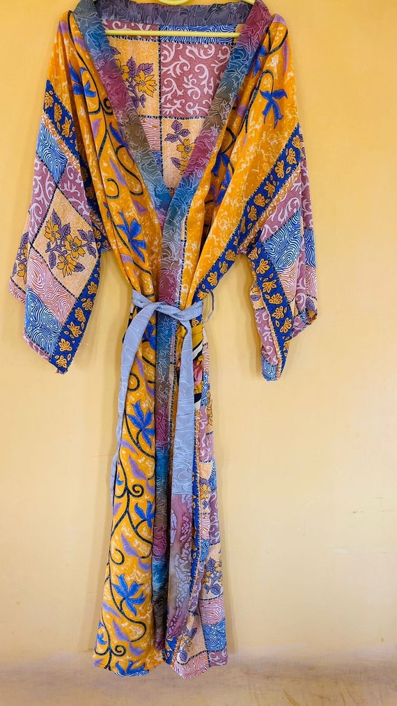 Long silk Squire Design kimono robe, Silk Saree, N