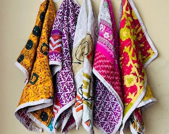 Indian Art kantha Embroidered Towel Colourful Bohemian Home Decor Kitchen towel, Kantha towel Vintage Soft towel, Cotton towel ,Set of 5 Pcs