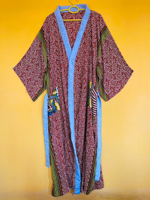 Long silk Red Maroon Kaftan silk robe kimono Gift… - image 6