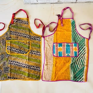 Patchwork Quilted Apron Handmade Assorted Kitchen Apron Boho Cotton Apron Vintage Kantha Fabric Apron