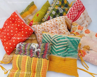 Mixed Assorted 1 Piece Handmade kantha Chair Cushions With Ties,Dining Kitchen Comfy Chair Pads, Indoor Floor chair pad, 15x15 inches