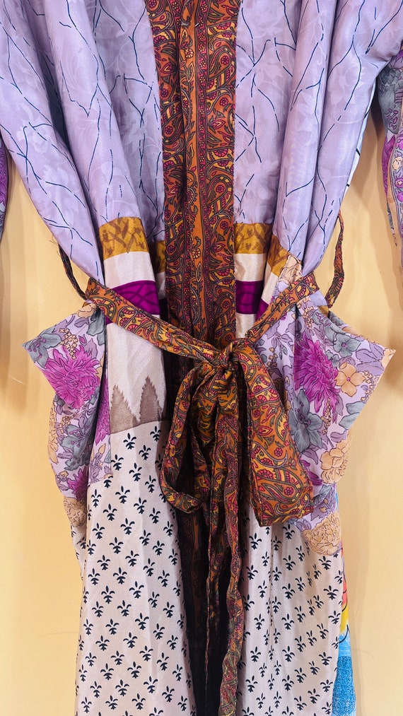 Vintage Silky Sari Boho Luxury Kimono Regal House… - image 6