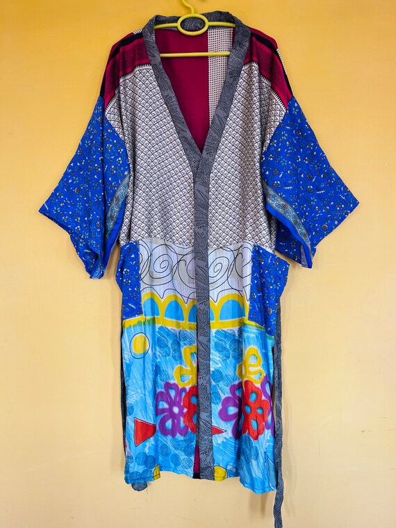 Boho Silk Saree Kimono Robe, Recycled Silk Sari K… - image 3