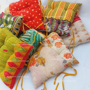 Kantha Handmade Cotton Chair Cushion Set: 15x15 Inch Assorted Seat Pads